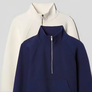 XS Gap Fit Scuba Half Zip Pullover Navy White Sweater Sweatshirt Bounce Fleece